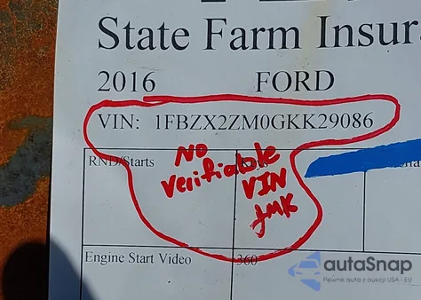 2016 Ford Transit-250 из США, поврежденный, VIN 1FTYR1YM8GKB54587